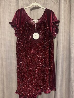 Umgee Burgundy Sequin Velvet dress